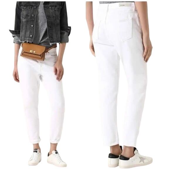 Grlfrnd Kiara Straight Leg Jeans Tomboy Fit Button Fly High Rise Waxen White 27" - Picture 1 of 9